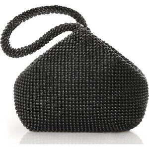 Women's Black Beaded Evening Vintage Elegant Triangle Imported Clutch Purse